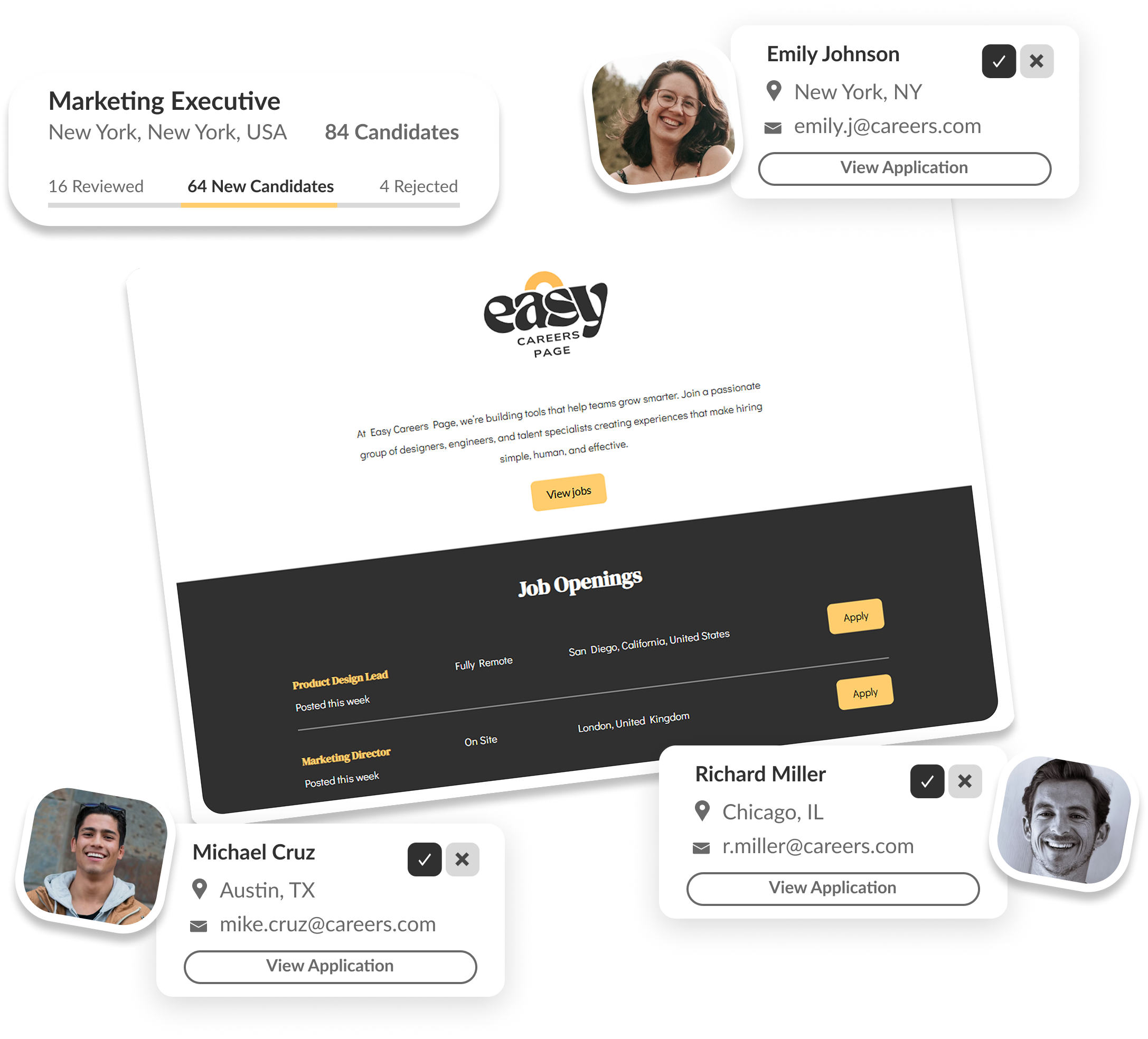 career page preview with candidates shown