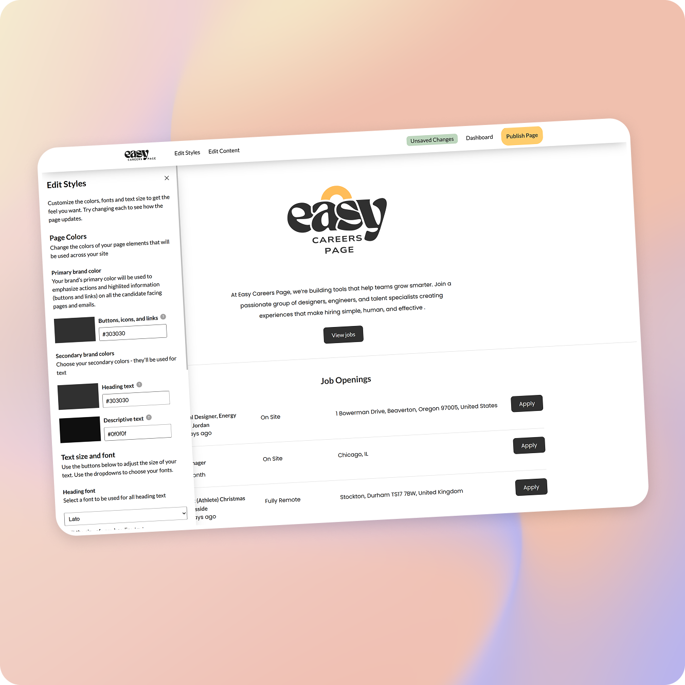 professional career page builder