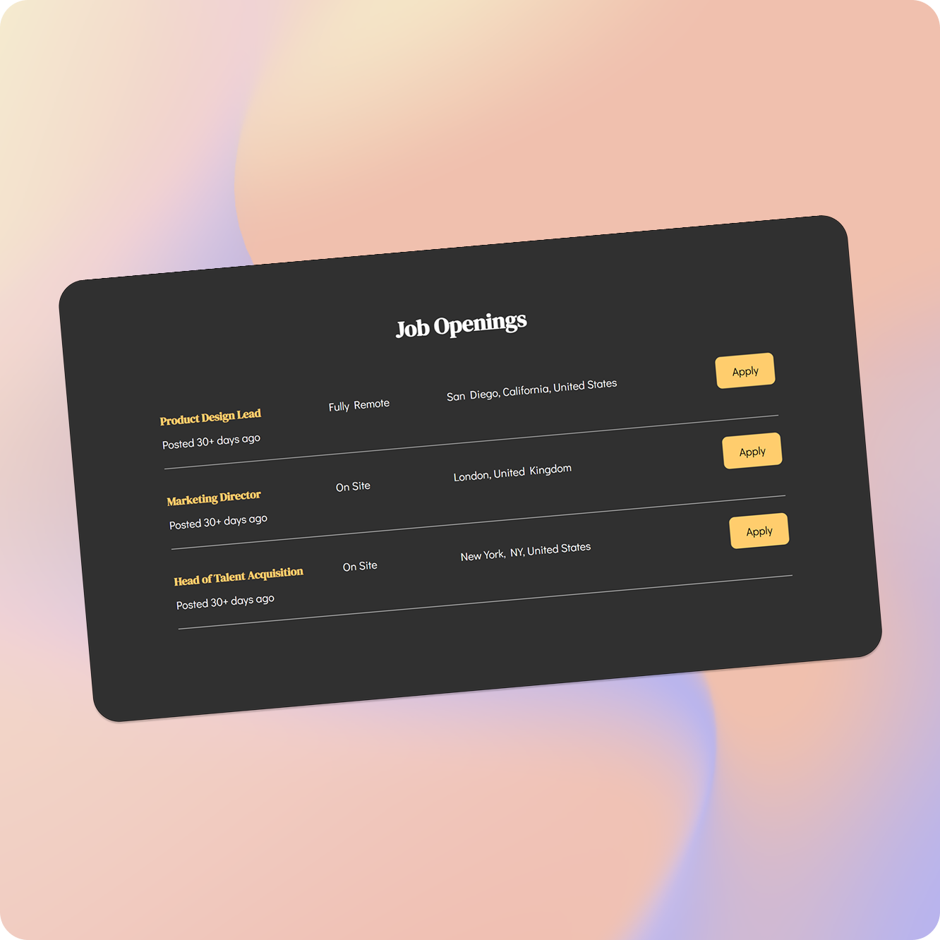 mobile view of candidates dashboard